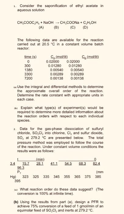 Solved Consider The Saponification Of Ethyl Acetate In Chegg