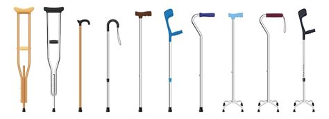 Premium Vector Set Of Walking Sticks And Crutches Telescopic Metal