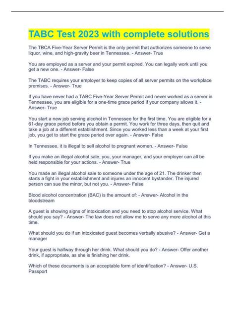 TABC Test 2023 with complete solutions - TABC - Stuvia US