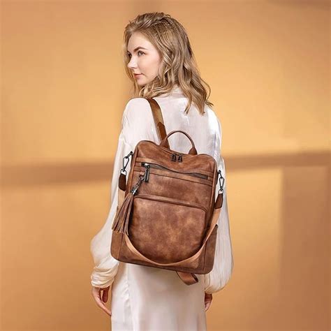 Opage Leather Backpack Purse For Women Fashion Tassel Ladies Shoulder Bags Designer Large