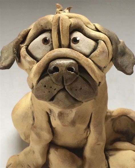 Pug Dog Sculpture Ceramic Pottery Ornament Art Etsy Dog Sculpture