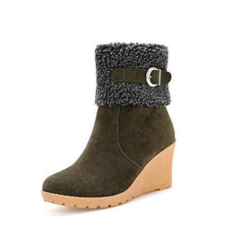 Amazon HINDOLA Women S Snow Boots Faux Suede Wedge Heel Mid Calf