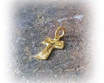 K Solid Gold Tau Cross Pendant Catholic Medal By Esther Lee Etsy