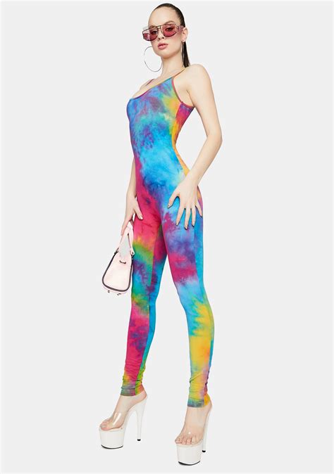 Tie Dye Spaghetti Strap Spandex Jumpsuit Rainbow Dolls Kill