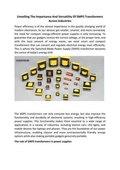 PPT Unveiling The Importance And Versatility Of SMPS Transformers