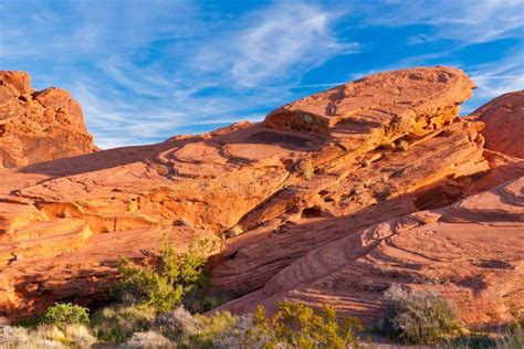 The Unique Red Sandstone Rock Formations In Valley Of Fire State Stock