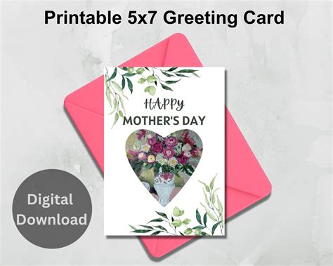 Happy Mothers Day Card Printable Mothers Day Card 5x7 Pdf  Zip File Discount Code Psg10