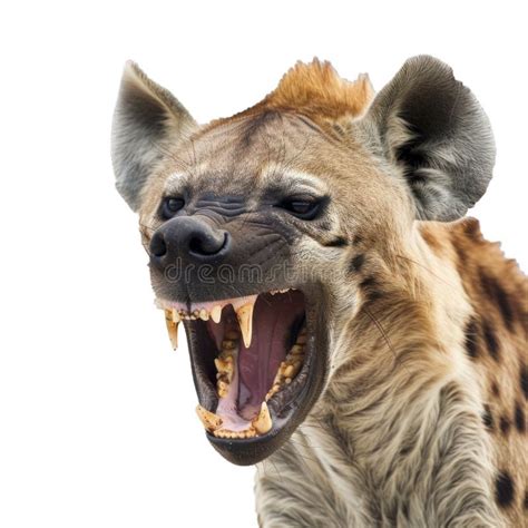 Spotted Hyena Showing Teeth Snarling Isolated on White Background Stock ...