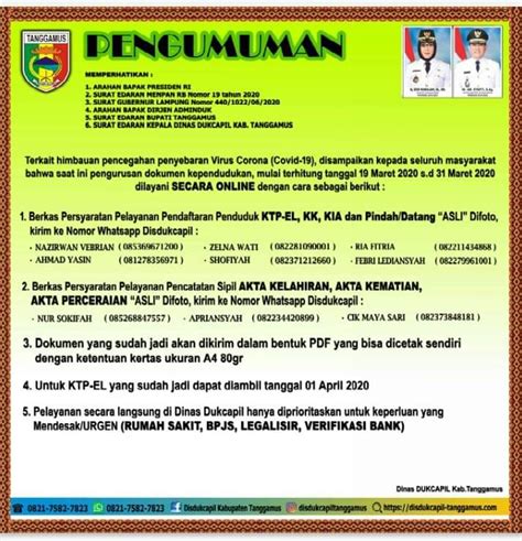 Pengumuman Pelayanan Adminduk Online