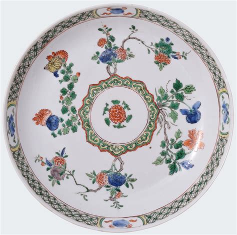 Chinese Famille Verte Dish Decorated With Flowers Kangxi Escultura En