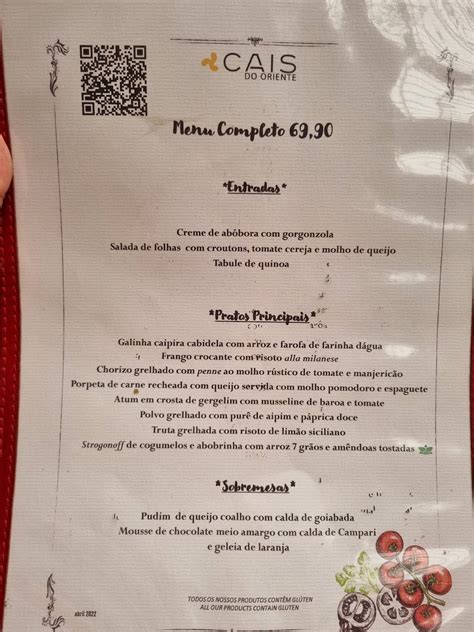 Menu Em Cais Do Oriente Restaurante Rio De Janeiro R Visc De Itabora