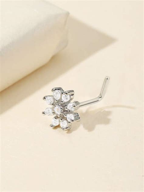 Rhinestone Flower Decor Nose Ring Stainless Steel Popular Piercing Body