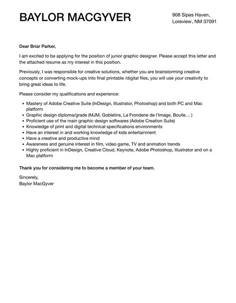 Junior Graphic Designer Cover Letter Velvet Jobs