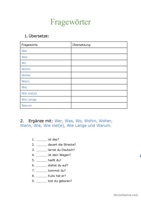 Fragew Rter Deutsch Daf Arbeitsbl Tter Pdf Doc