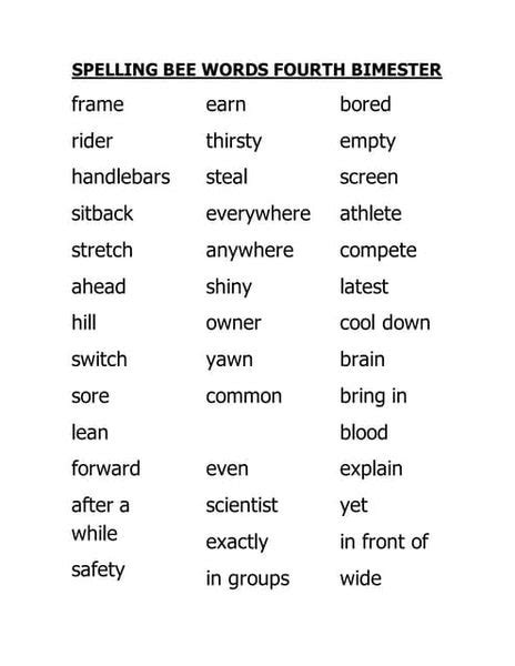 3rd Grade Spelling Bee List