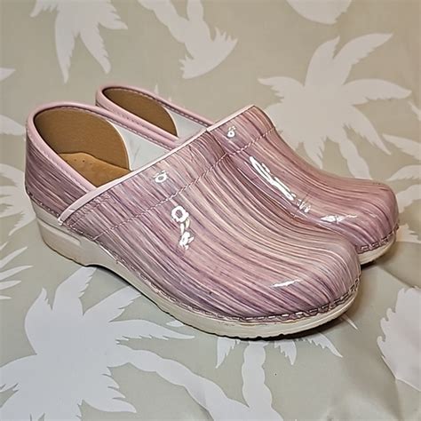 Dansko Shoes Dansko Glossy Pink Stripe Professional Clogs Shoes