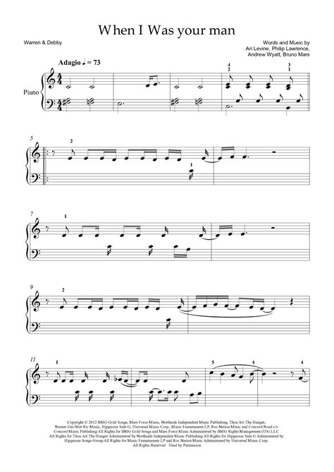 When I Was Your Man Arr Warren Debby By Bruno Mars Sheet Music For