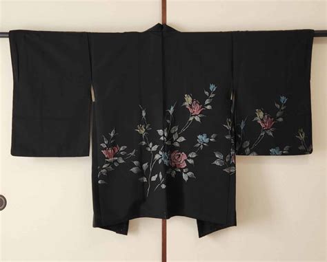 Black Jacquard Haori With Rose Pattern Diy District