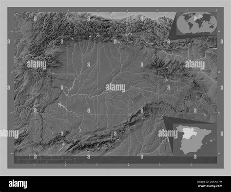 Castilla Y Leon Autonomous Community Of Spain Grayscale Elevation Map