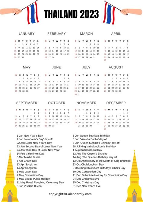 Thailand Holiday Calendar Maud Steffi