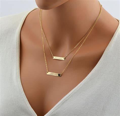 14k Gold Bar Necklace Gold Bar Necklace Personalize Initial Etsy