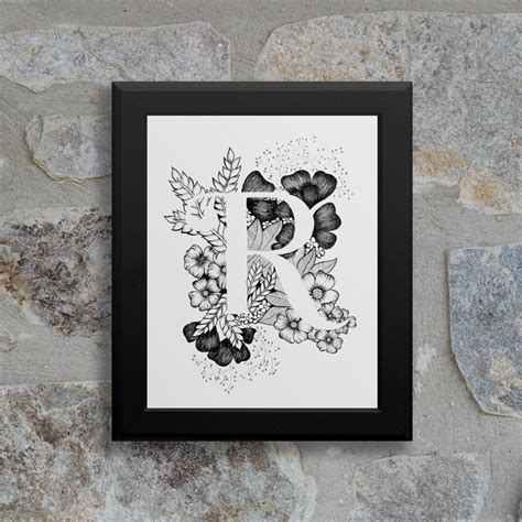 Letter R Print Alphabet, Calligraphy, Typography, Monogram, Flowers ...