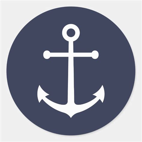 Nautical Navy Blue Anchor Classic Round Sticker Zazzle