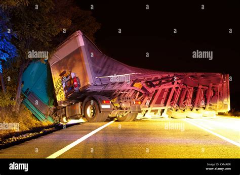 Overturned Truck In Crash Night Photo Stock Photo Alamy