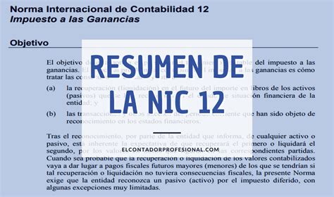 Resumen De La NIC 12 Impuestos A Las Ganancias Contador Profesional