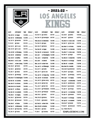 Printable 2021-2022 Los Angeles Kings Schedule