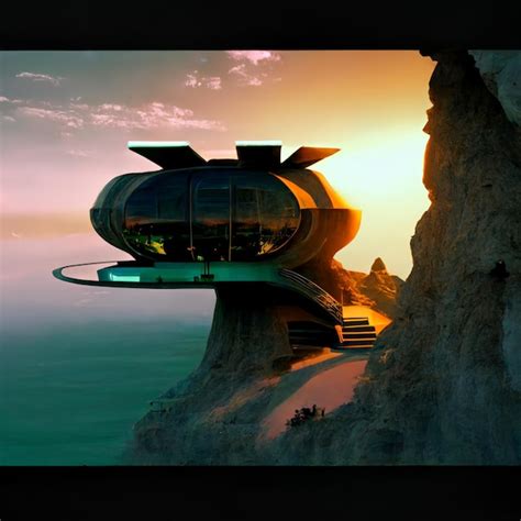 Premium Ai Image There Is A Futuristic House On A Cliff Overlooking