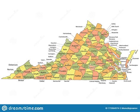 Virginia County Map Stock Vector Illustration Of Colorful 173364574 ...