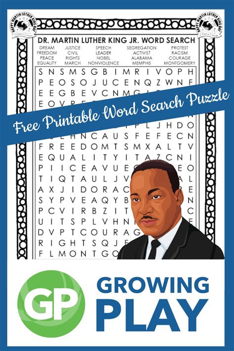 Martin Luther King Word Search Free Printable Growing Play