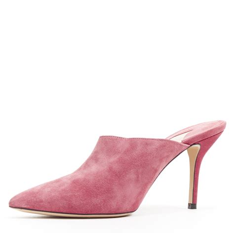 Paul Andrew Blush Pink Suede Leather Point Toe Slim Heel Mule Pumps