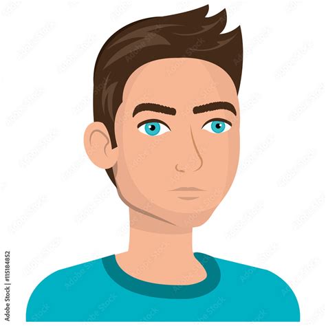 Young male cartoon with brown hair and blue eyes, vector illustration ...