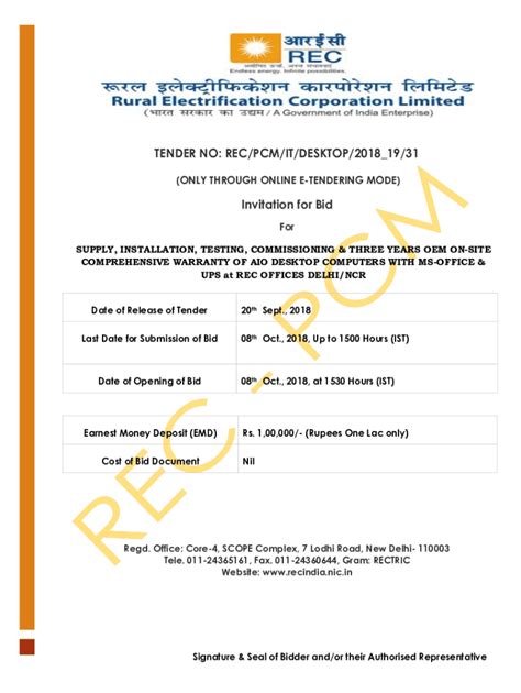 Fillable Online Tender No Rec Pcm It Desktop 201819 31 Fax Email Print