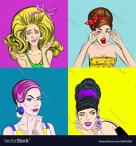 Pop Art Beautiful Women Square Concept Royalty Free Vector