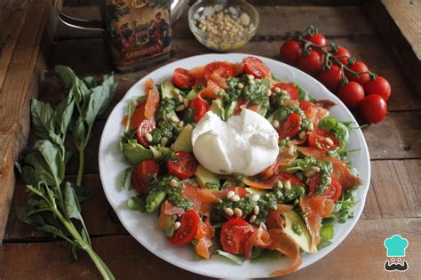 Ensalada De Burrata Receta Con R Cula Tomate Y Pesto