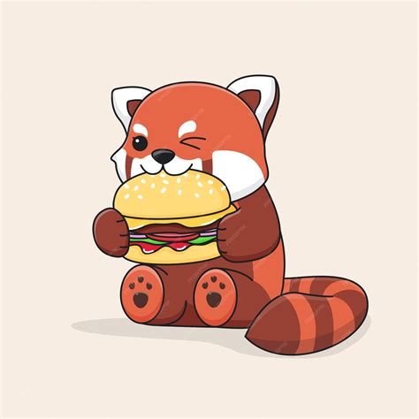 premium vector cute red panda eating burger
