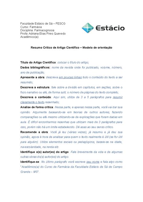 Exemplo De Um Resumo Crítico - REVOEDUCA