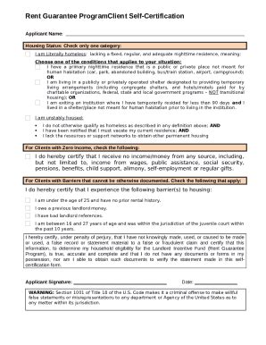 Rent Guarantee Program Client Self Certification Doc Template Pdffiller