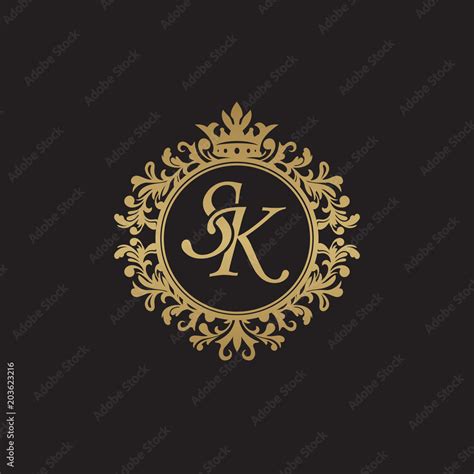 Initial Letter Sk Overlapping Monogram Logo Decorative Ornament Badge