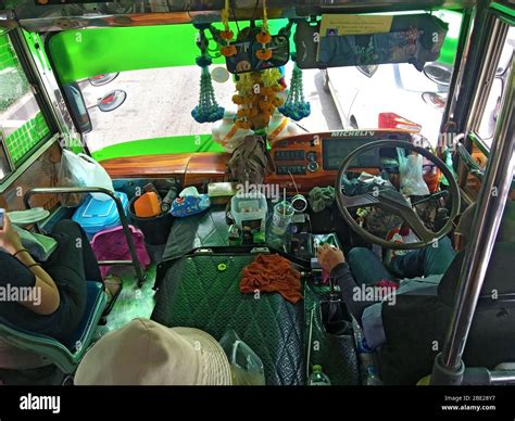 BANGKOK, THAILAND, OCT 19 2018, A interior of old bus on the streets of ...