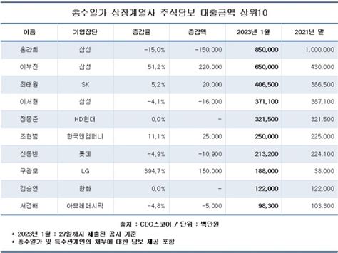 대기업 총수 일가 주식담보대출 5조 이상대출액 1위 홍라희