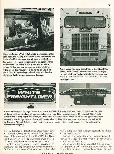 Photo September 1973 White Freightliner Powerliner Report 4 09 Overdrive Magazine September