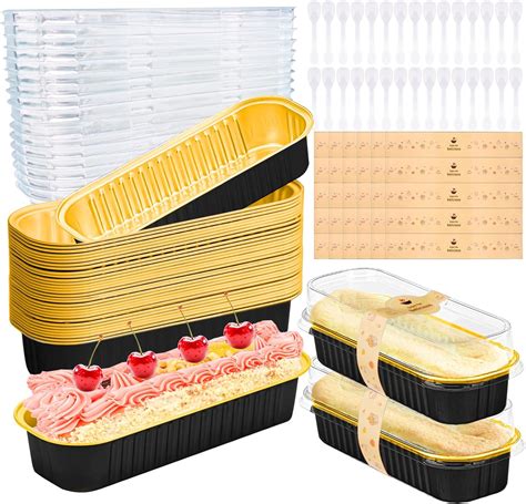 Furuising 120pcs 30set Mini Loaf Pans With Lids And Spoon 200ml Aluminum Loaf Cake Cases