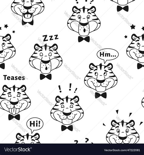 Black and white outline tiger seamless pattern Vector Image