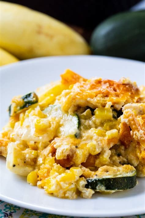 Cheesy Squash Zucchini And Corn Casserole Spicy Southern Kitchen