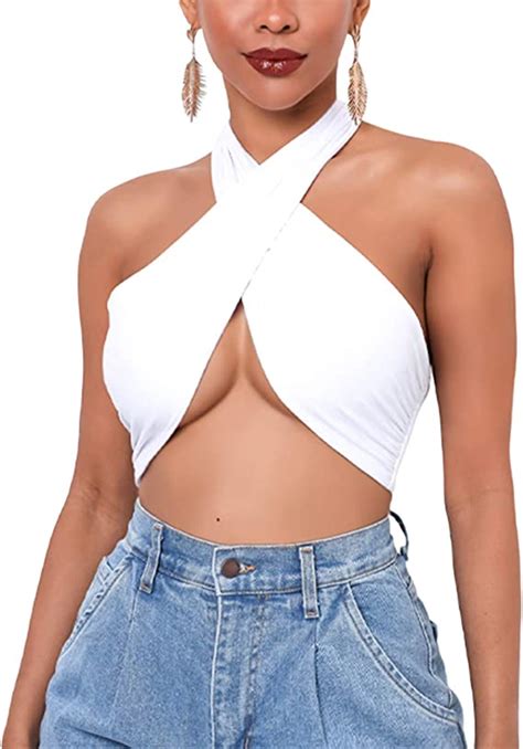 Women Criss Cross Halter Neck Tops Sleeveless Bandage Backless Camisole