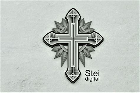 Shining Cross Svg Dxf Cut Files D Layered Cristian Cross Svg By